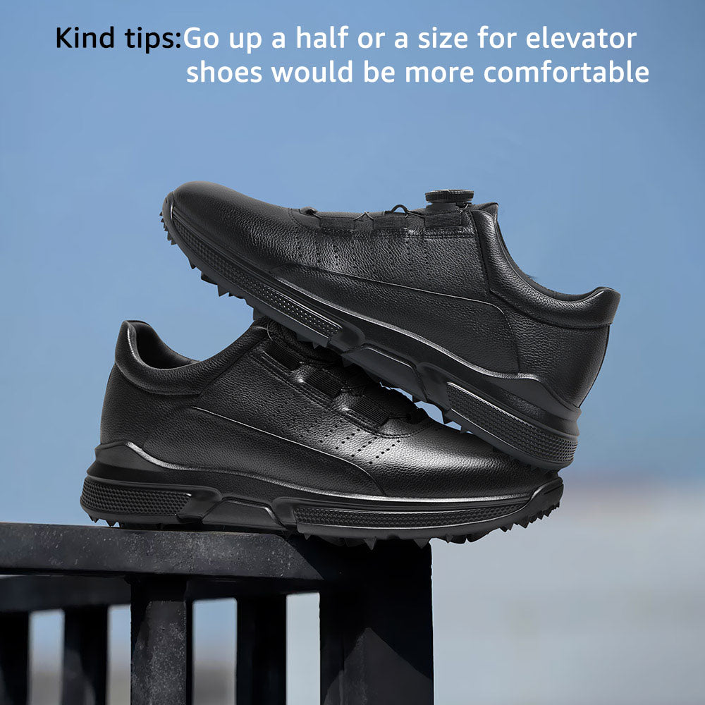 7CM / 2.76 Inches CMR CHAMARIPA Men's Shoes With Higher Heels | Black Leather Casual Sneakers