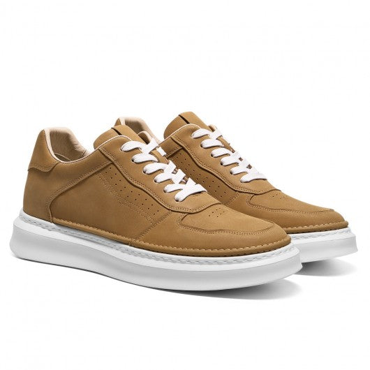 7 CM / 2.76 Inches CMR CHAMARIPA Men’s Street-Ready Height Sneakers - Yellow Oil-Waxed Leather Casual Kicks