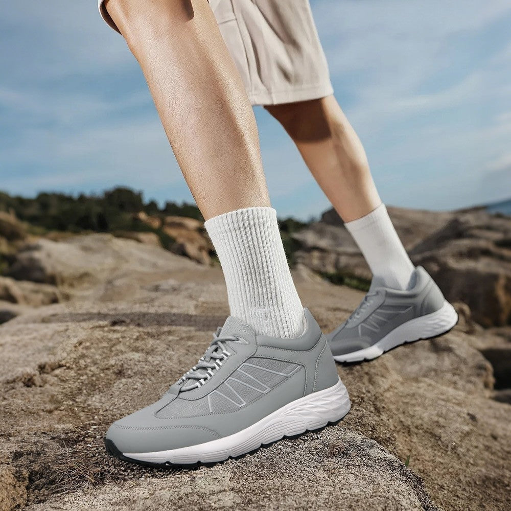 8 CM/3.15 Inches CMR CHAMARIPA Men's Gray Leather Elevator Sneakers – 8cm Invisible Height Boost