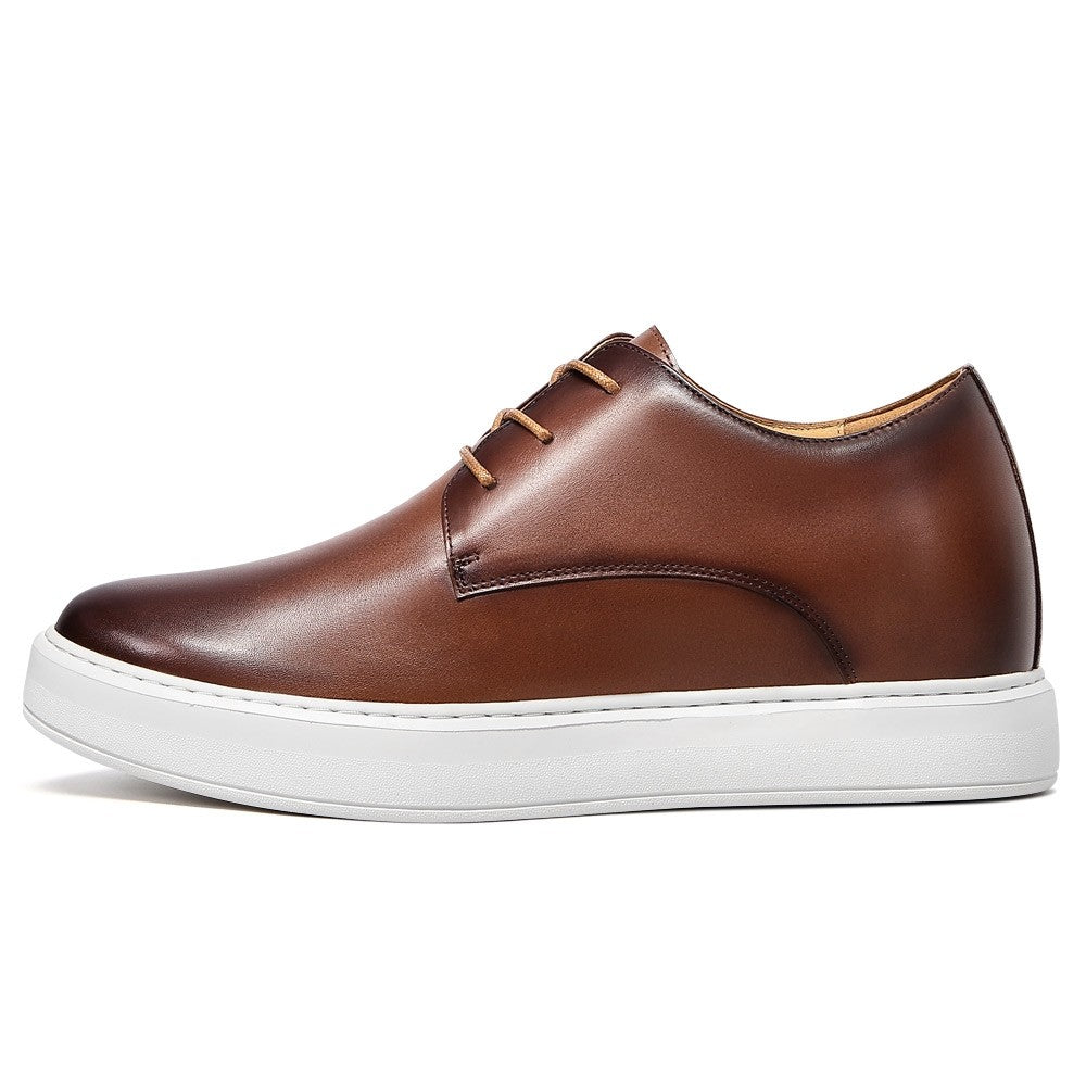 7 CM/2.76 Inches CMR CHAMARIPA Men's Professional Brown Leather Elevator Shoes – 7CM Hidden Height Boost for Business & Casual Wear
