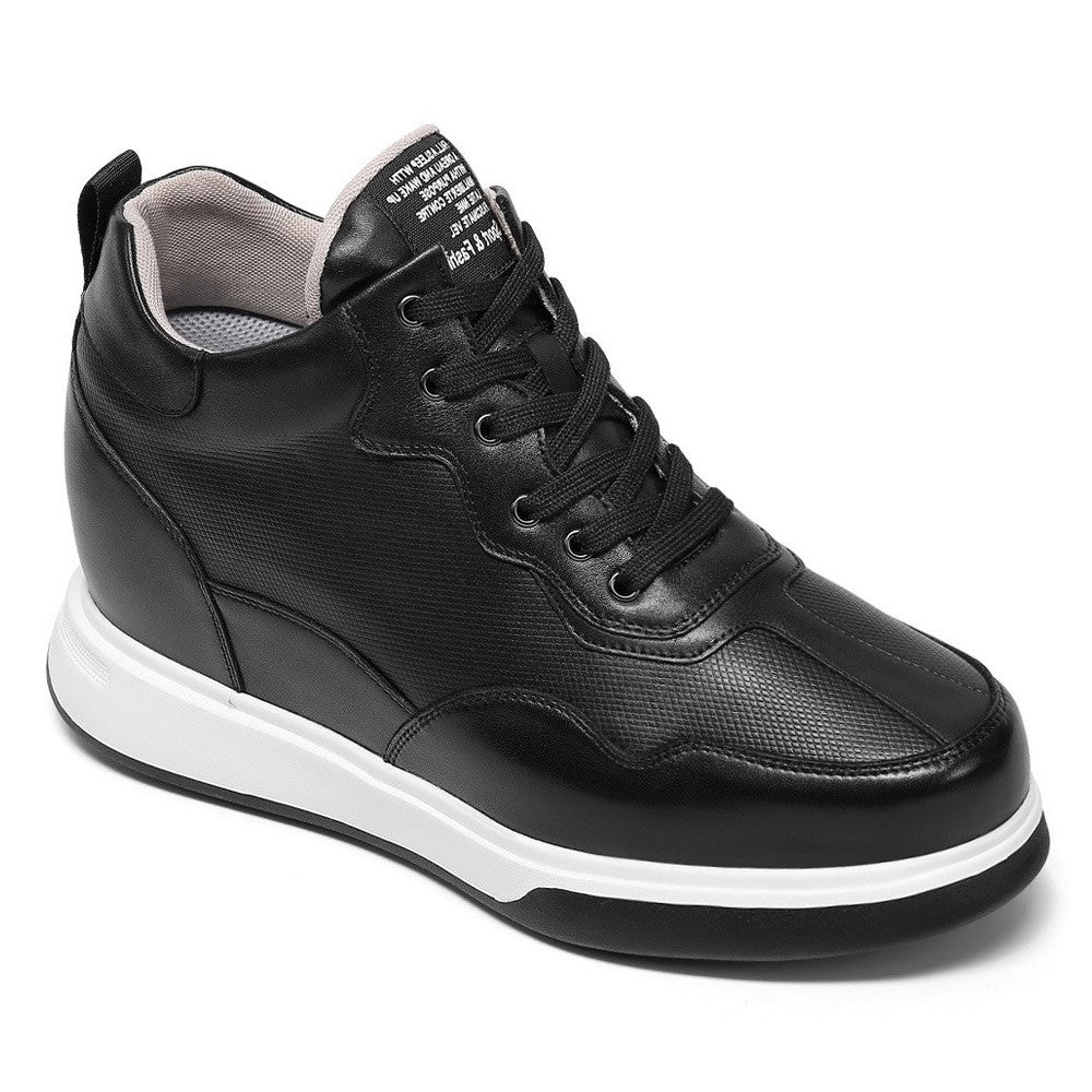 11CM / 4.33 Inches CMR CHAMARIPA Elevator Shoes - Elevate Your Style with Casual Height Increasing Elevator Shoes - Black Leather Tall Men's Shoes