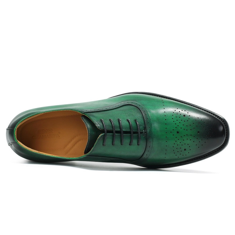 7 CM/2.76 Inches CMR CHAMARIPA Men's Formal Brogue Oxford Shoes - Emerald Green Genuine Leather, Classic Wingtip Design