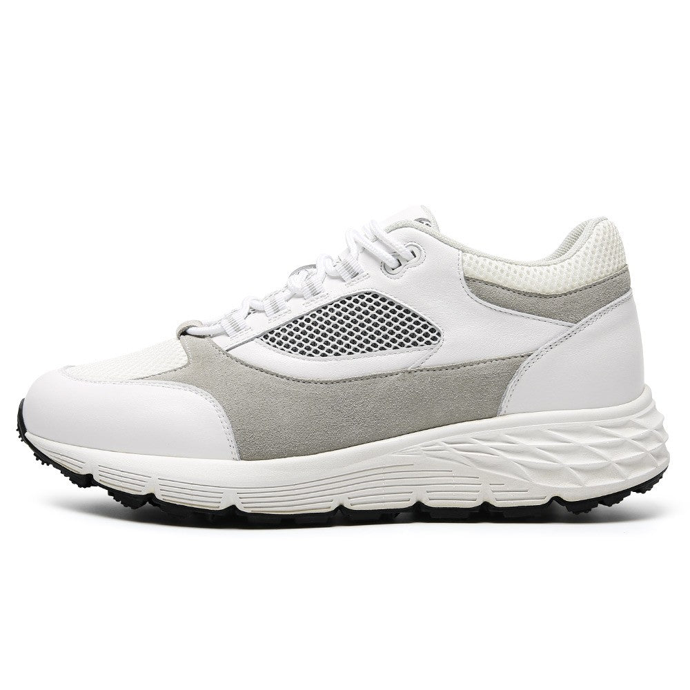 8CM / 3.15 Inches CMR CHAMARIPA Men's Height-Increasing Sneakers - White Mesh Breathable Elevator Shoes