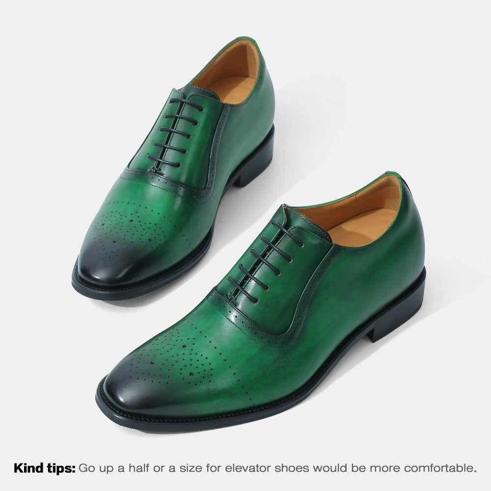 7 CM/2.76 Inches CMR CHAMARIPA Men's Formal Brogue Oxford Shoes - Emerald Green Genuine Leather, Classic Wingtip Design
