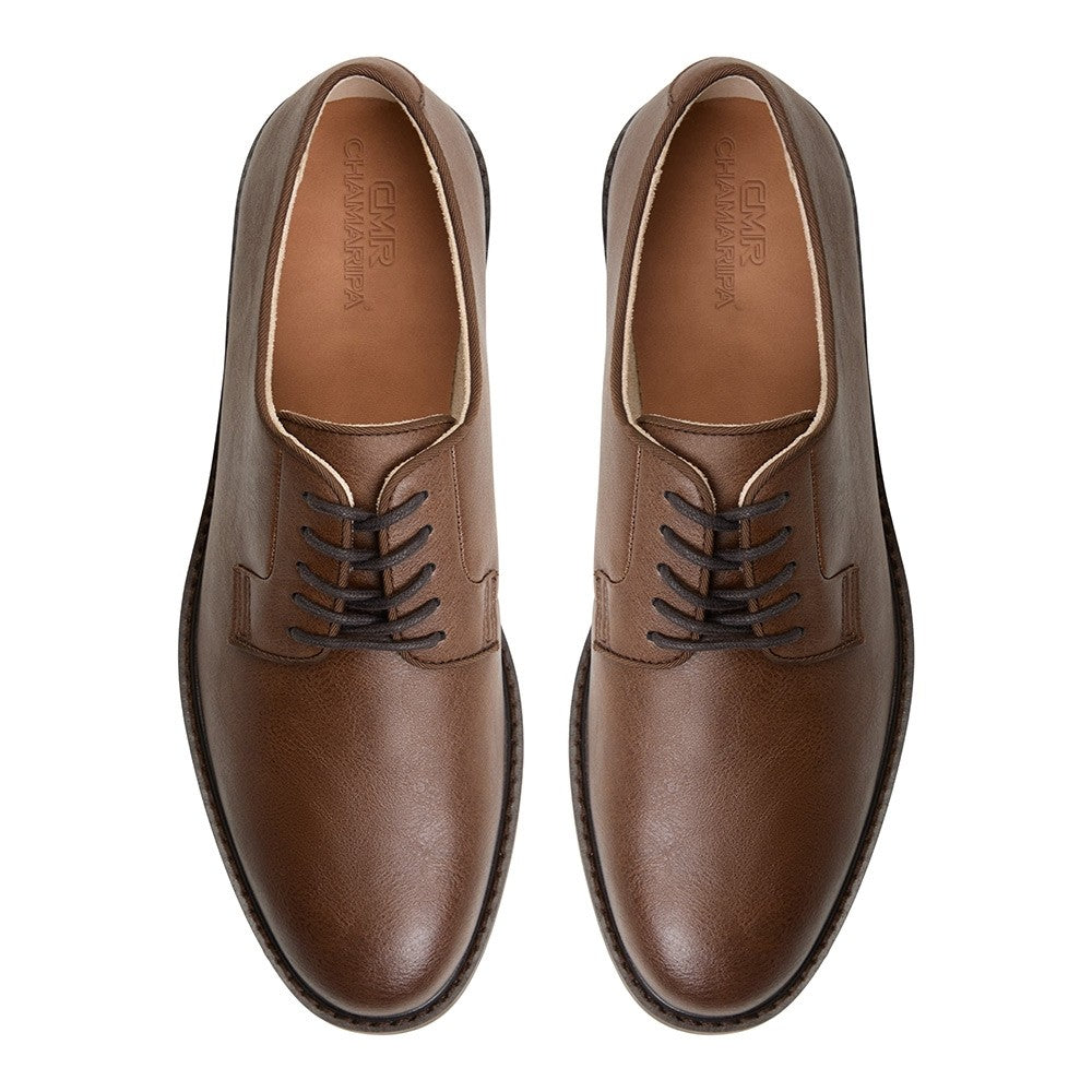 7 CM/2.76 Inches CMR CHAMARIPA Men's Brown Vegan Derby Elevator Shoes – 7CM Height Boost, Formal & Eco-Conscious Style
