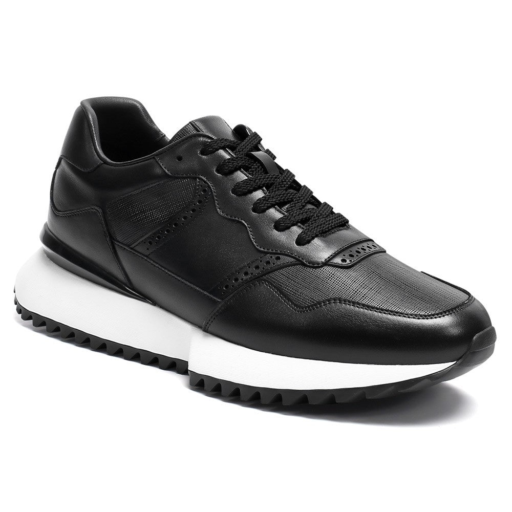 8 CM/3.15 Inches CMR CHAMARIPA Men's Height-Increasing Athletic Shoes - Black Leather Casual Sports Sneakers for Enhanced Stature & Active Comfort