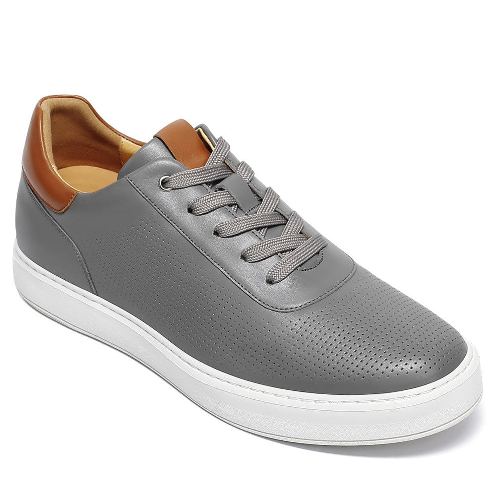 6 CM/2.36 Inches CMR CHAMARIPA Men's Height Increase Shoes – Gray Leather Elevator Sneakers