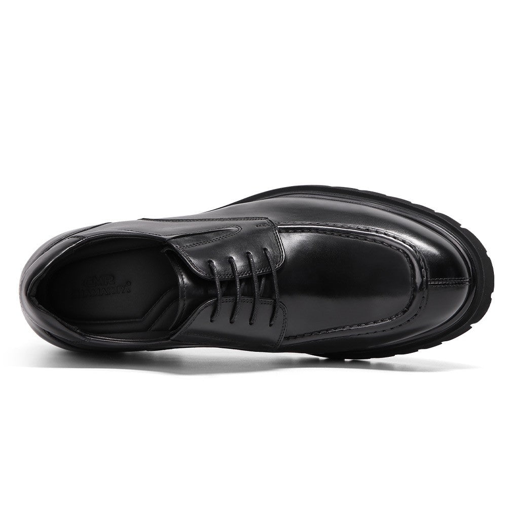 8 CM/3.15 Inches CMR CHAMARIPA Men's Premium Black Leather Elevator Dress Shoes – 8CM Discreet Height Lift for Business & Formal Elegance