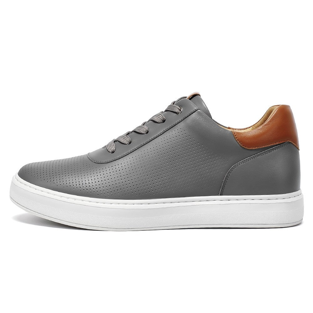 6 CM/2.36 Inches CMR CHAMARIPA Men's Height Increase Shoes – Gray Leather Elevator Sneakers