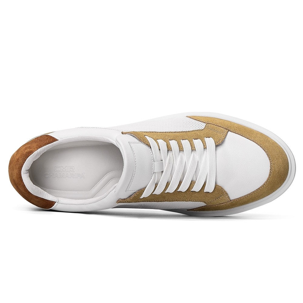 7 CM/2.76 Inches CMR CHAMARIPA CMR CHAMARIPA Men's Height-Increasing Elevator Shoes - White Leather Casual Sneakers for Instant Height Boost & Stylish Comfort