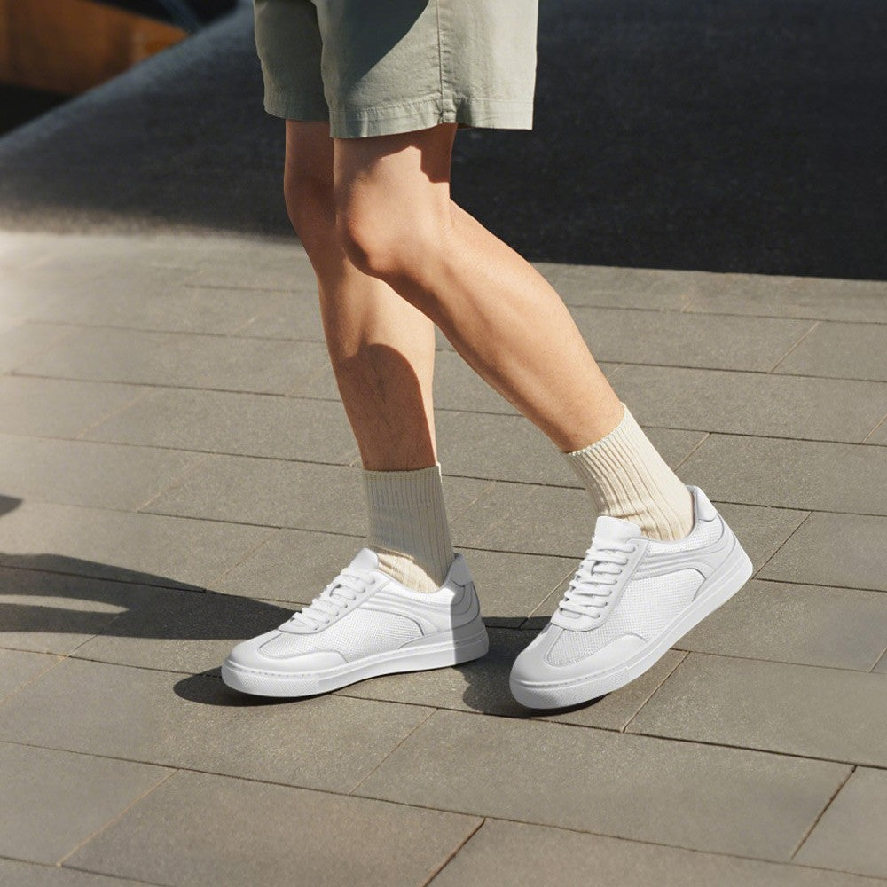 6 CM/2.36 Inches CMR CHAMARIPA Men’s Elevator Casual Sneakers - Crisp White Leather Shoes for Subtle Height Boost & Everyday Style
