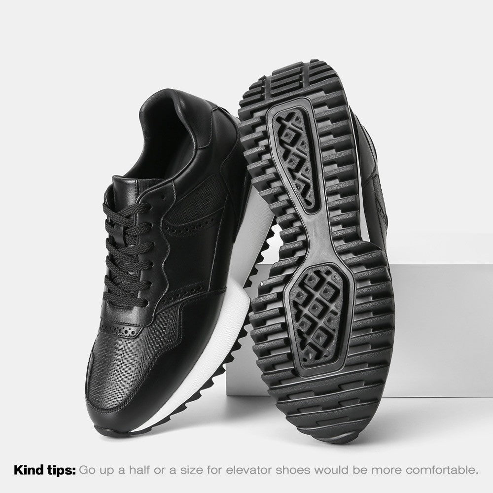8 CM/3.15 Inches CMR CHAMARIPA Men's Height-Increasing Athletic Shoes - Black Leather Casual Sports Sneakers for Enhanced Stature & Active Comfort