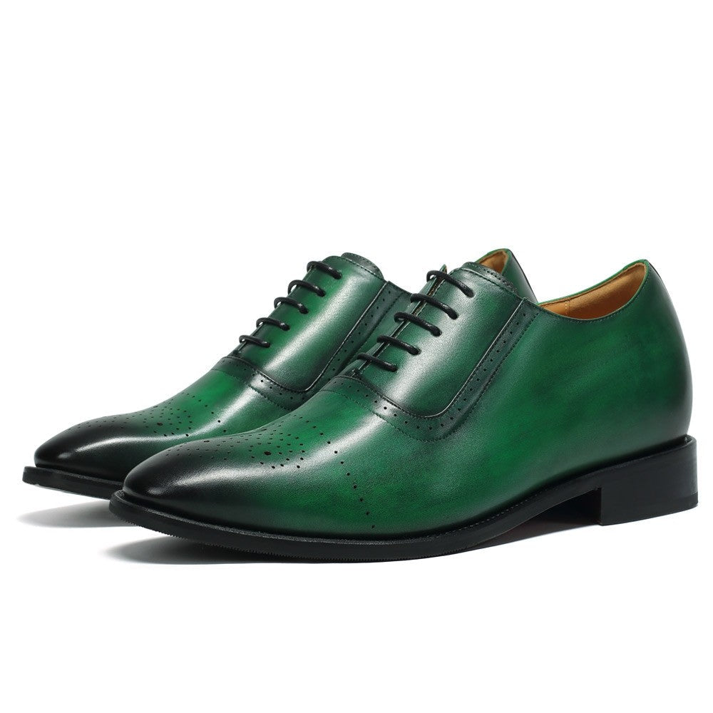 7 CM/2.76 Inches CMR CHAMARIPA Men's Formal Brogue Oxford Shoes - Emerald Green Genuine Leather, Classic Wingtip Design