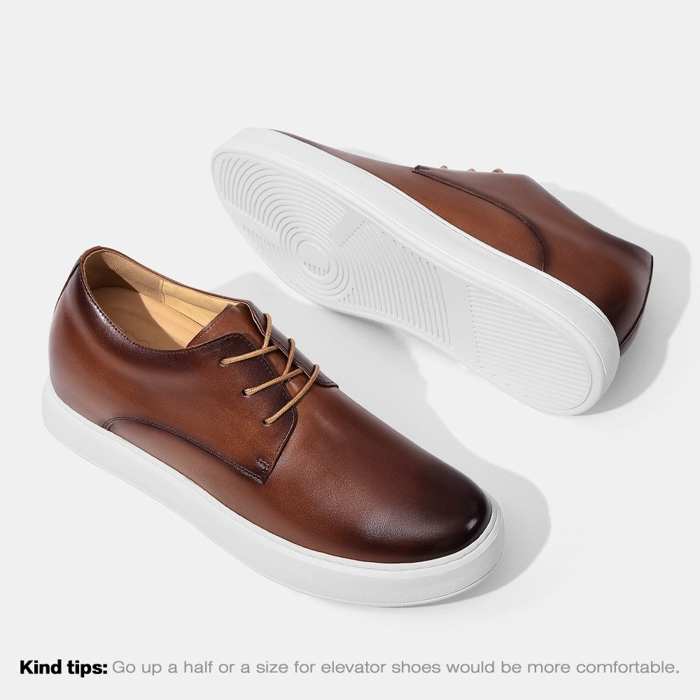 7 CM/2.76 Inches CMR CHAMARIPA Men's Professional Brown Leather Elevator Shoes – 7CM Hidden Height Boost for Business & Casual Wear