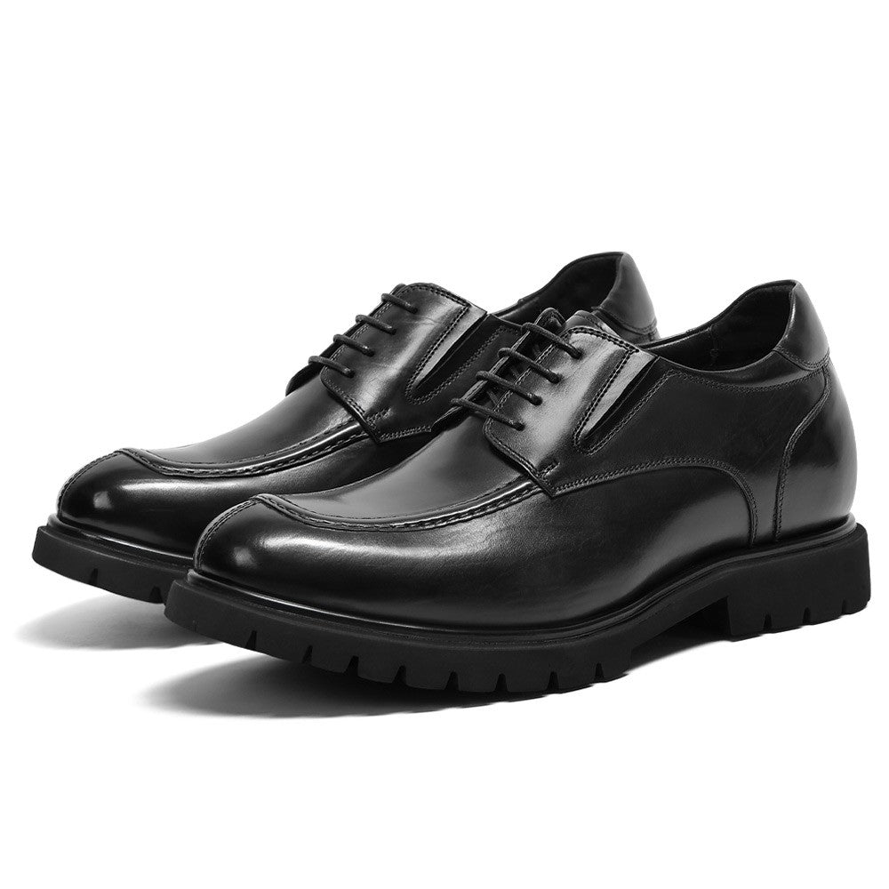 8 CM/3.15 Inches CMR CHAMARIPA Men's Premium Black Leather Elevator Dress Shoes – 8CM Discreet Height Lift for Business & Formal Elegance