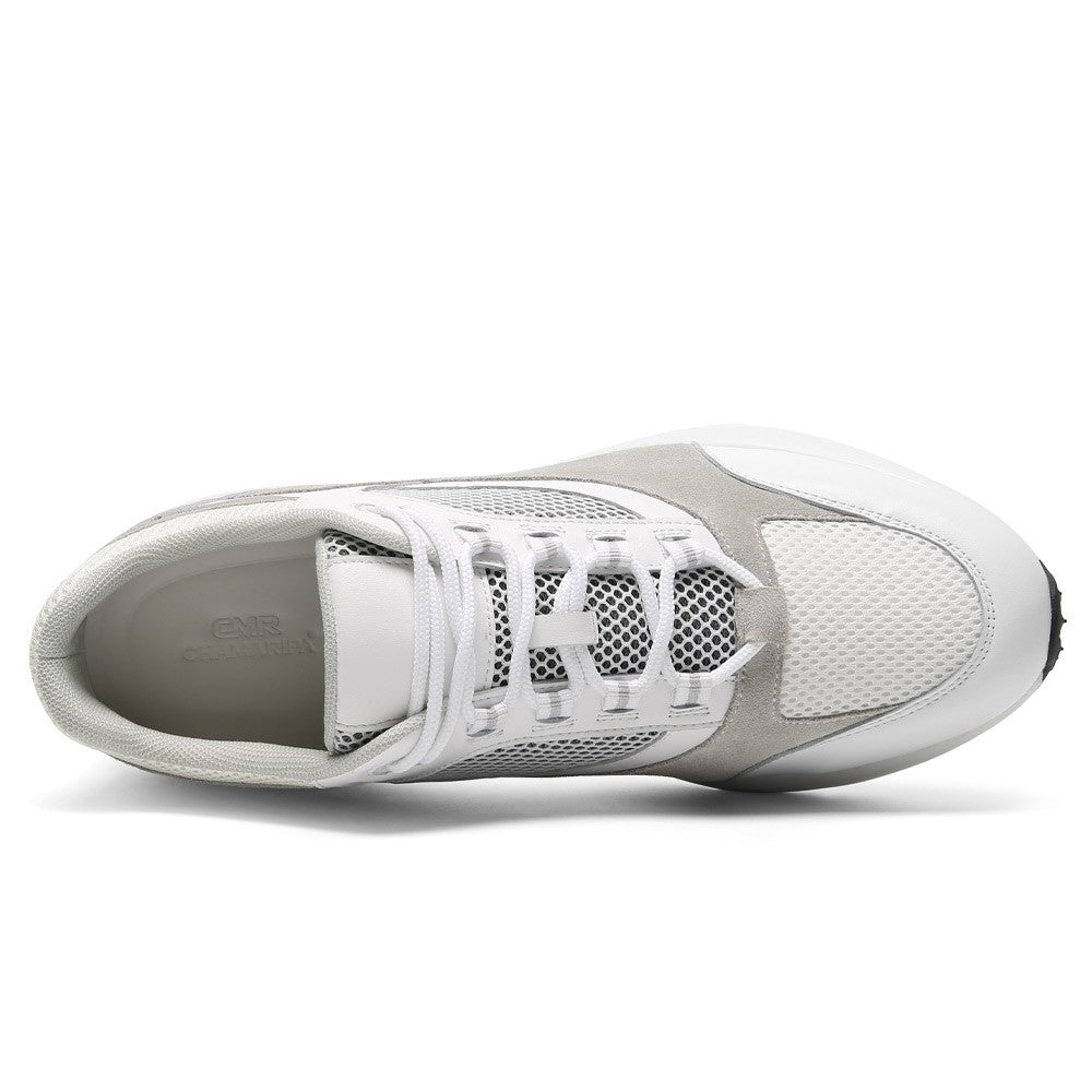 8CM / 3.15 Inches CMR CHAMARIPA Men's Height-Increasing Sneakers - White Mesh Breathable Elevator Shoes