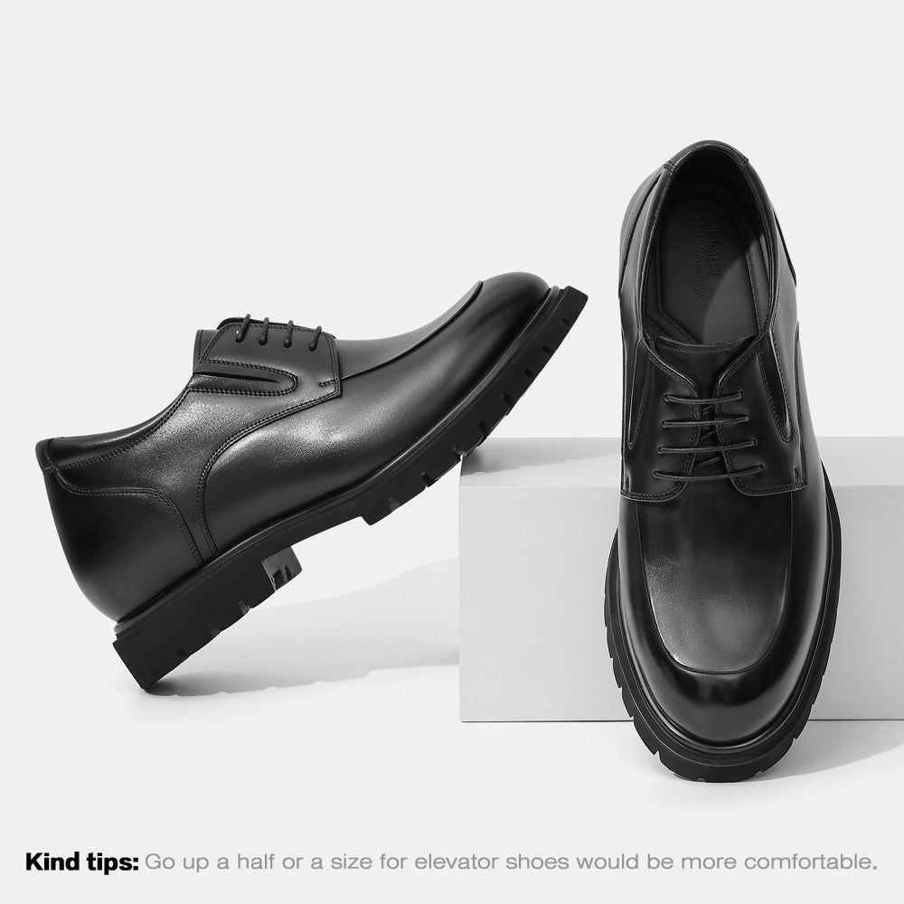 8 CM/3.15 Inches CMR CHAMARIPA Men's Black Leather Derby Elevator Shoes