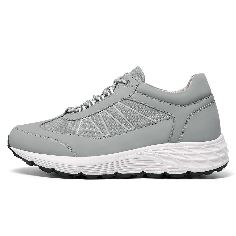 8 CM/3.15 Inches CMR CHAMARIPA Men's Gray Leather Elevator Sneakers – 8cm Invisible Height Boost