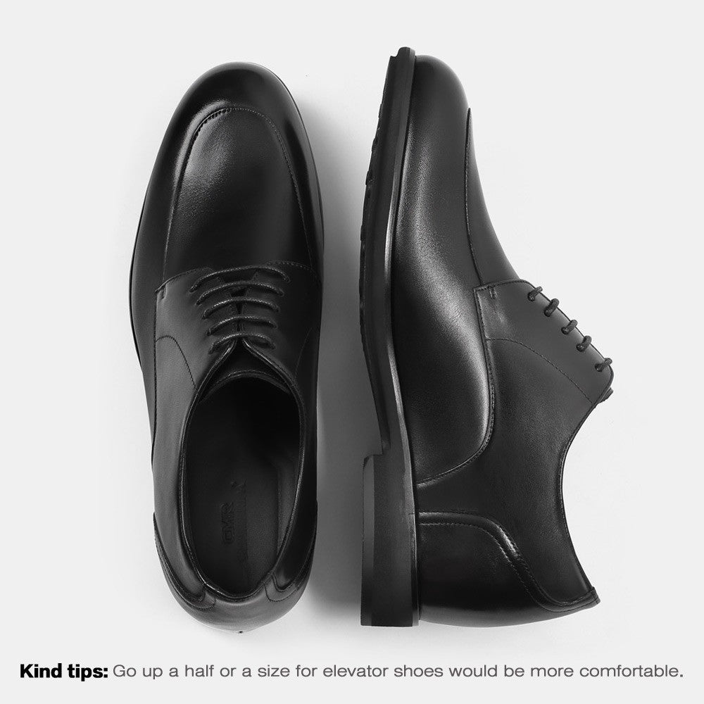 6 CM/2.36 Inches CMR CHAMARIPA Men's Elevator Derby Shoes | 6CM Height Increase Dress Shoes | Black Calfskin Leather, Classic Lace-Up Design