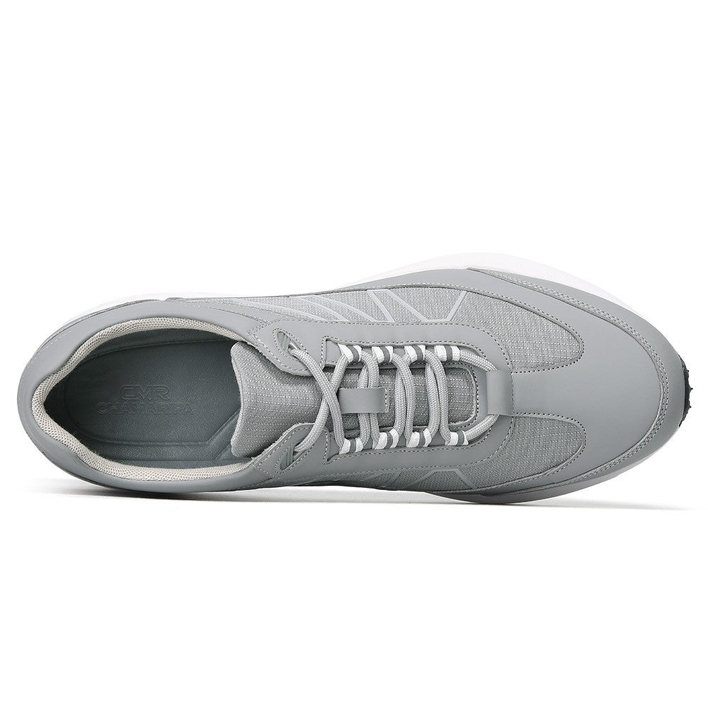 8 CM/3.15 Inches CMR CHAMARIPA Men's Gray Leather Elevator Sneakers – 8cm Invisible Height Boost