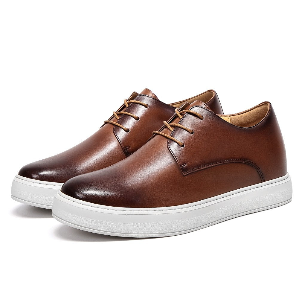 7 CM/2.76 Inches CMR CHAMARIPA Men's Professional Brown Leather Elevator Shoes – 7CM Hidden Height Boost for Business & Casual Wear