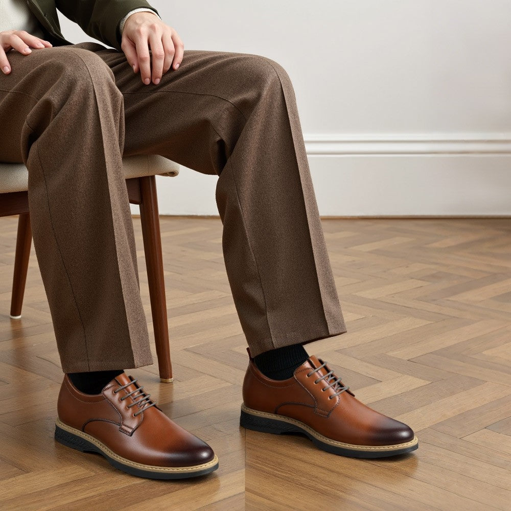 7 CM/2.76 Inches CMR CHAMARIPA Men’s Elevator Dress Shoes - Brown Leather Business Derby Shoes
