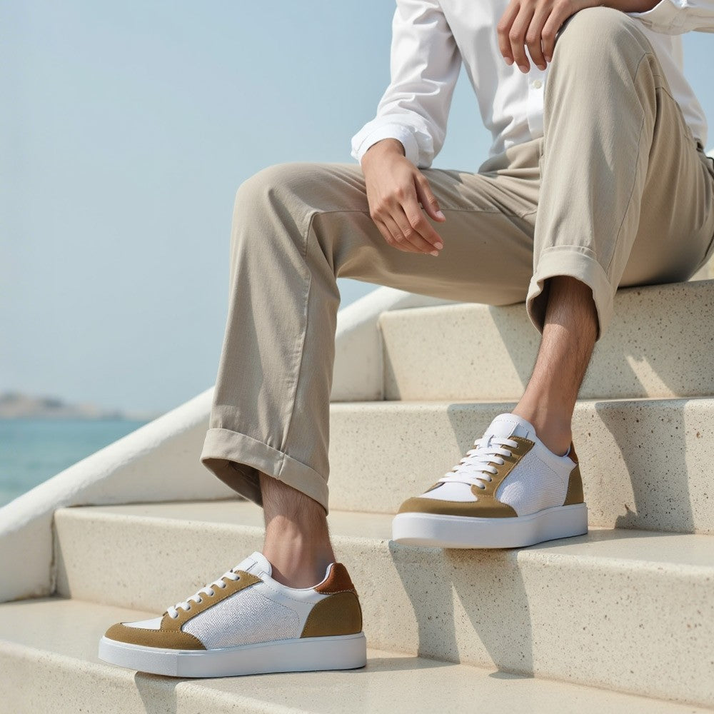 7 CM/2.76 Inches CMR CHAMARIPA CMR CHAMARIPA Men's Height-Increasing Elevator Shoes - White Leather Casual Sneakers for Instant Height Boost & Stylish Comfort