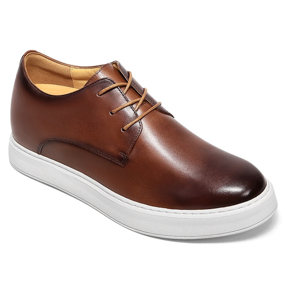 7 CM/2.76 Inches CMR CHAMARIPA Men's Professional Brown Leather Elevator Shoes – 7CM Hidden Height Boost for Business & Casual Wear