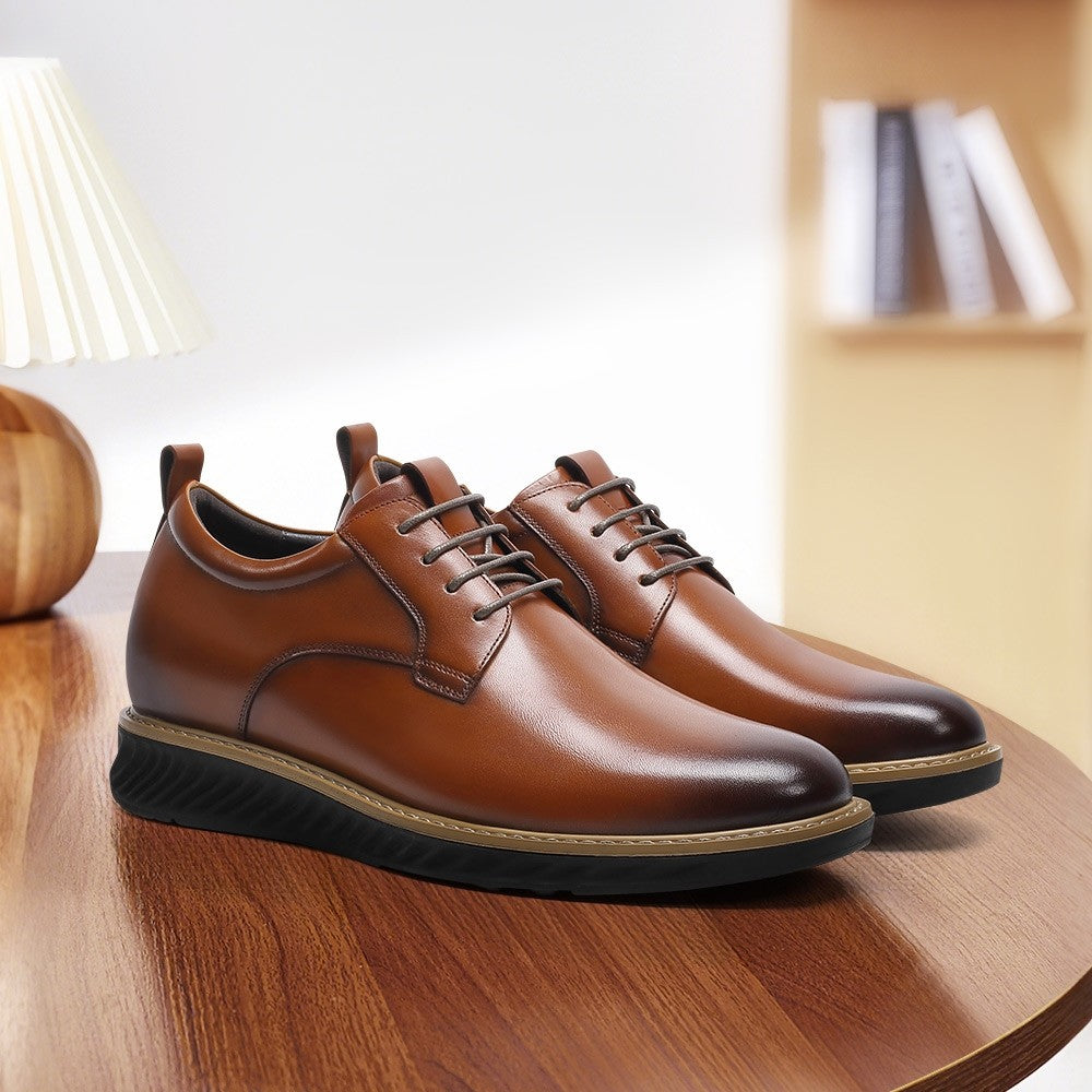 7 CM/2.76 Inches CMR CHAMARIPA Men’s Elevator Dress Shoes - Brown Leather Business Derby Shoes