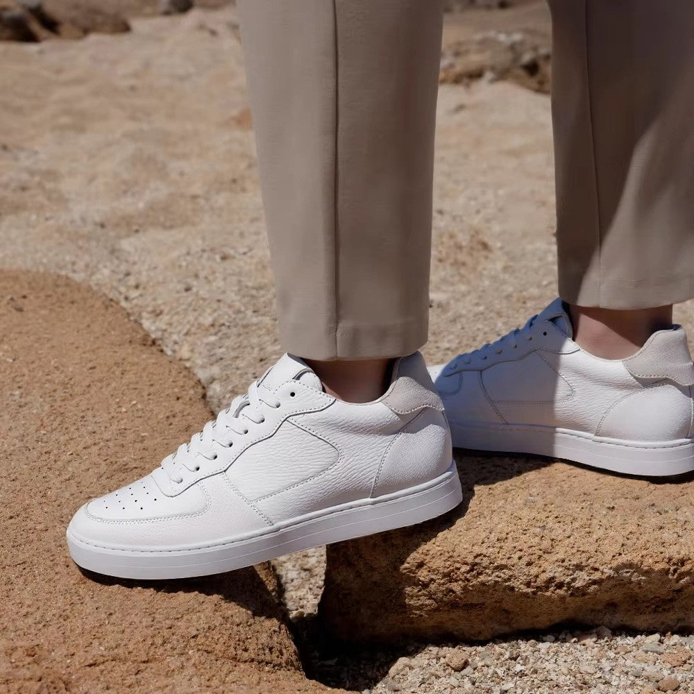 6 CM/2.36 Inches CMR CHAMARIPA Men's Elevator Shoes – White Leather Height Increase Sneakers - Comfortable & Stylish Taller Look Shoes