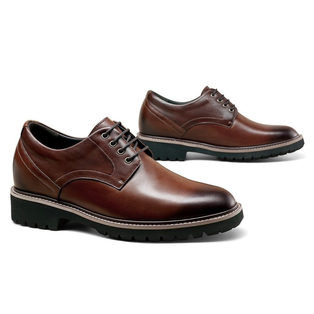 8 CM / 3.15 Inches CMR CHAMARIPA Men's Elevator Dress Shoes - Formal Height Increasing Shoes - Tan Leather Derby Shoes