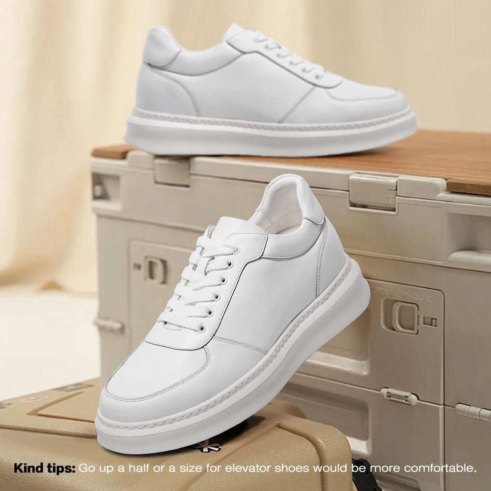 7 CM/2.76 Inches CMR CHAMARIPA Men's Premium White Leather Height Increase Sneakers - Elevator Casual Shoes
