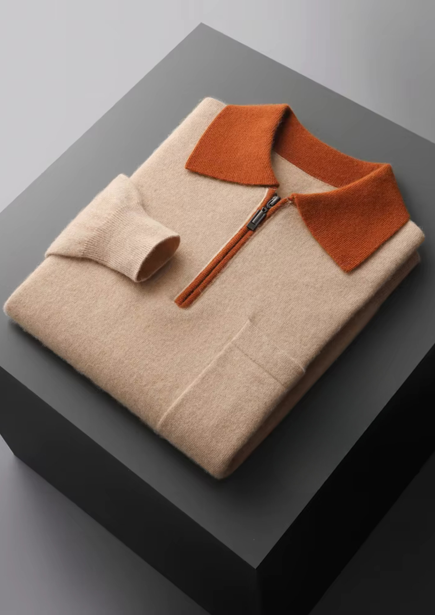 CASHMERE TWO TONE ZIPPER POLO