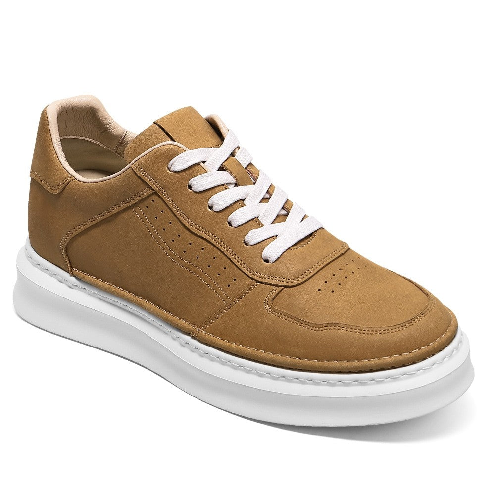 7 CM / 2.76 Inches CMR CHAMARIPA Men’s Street-Ready Height Sneakers - Yellow Oil-Waxed Leather Casual Kicks