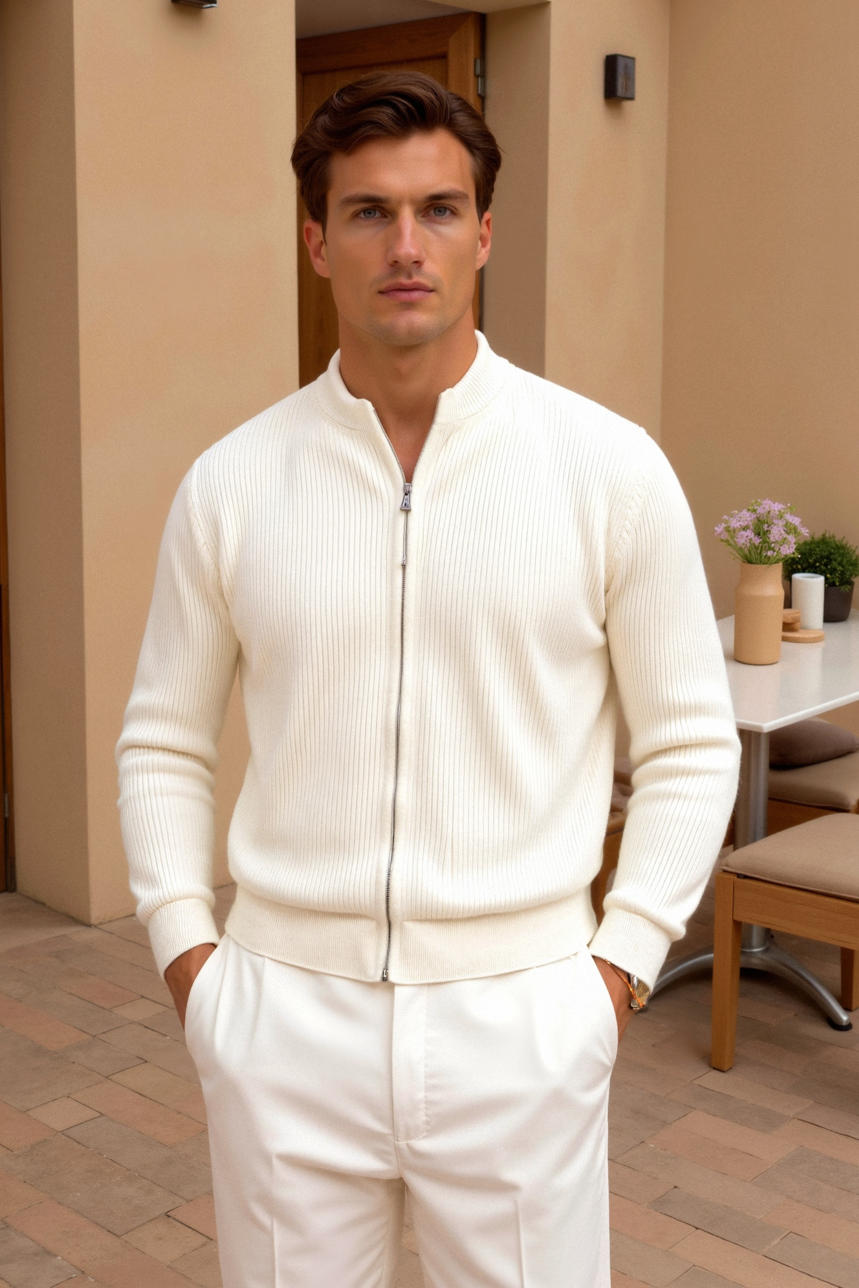 Cavallo Solid Knitted Crew Neck Cardigan