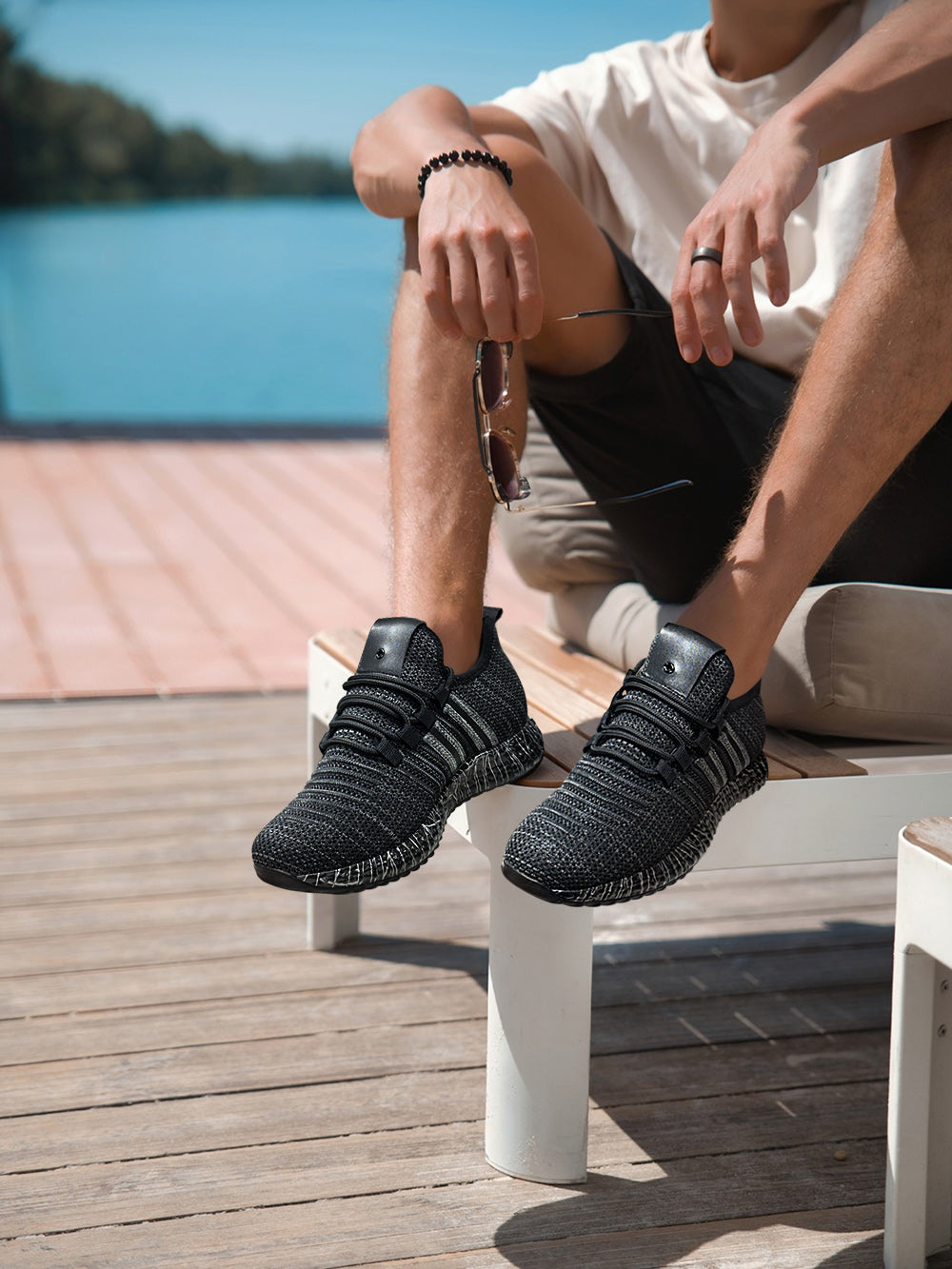 7CM / 2.76 Inches CMR CHAMARIPA Black Knit Breathable Height-Elevator Shoes For Men