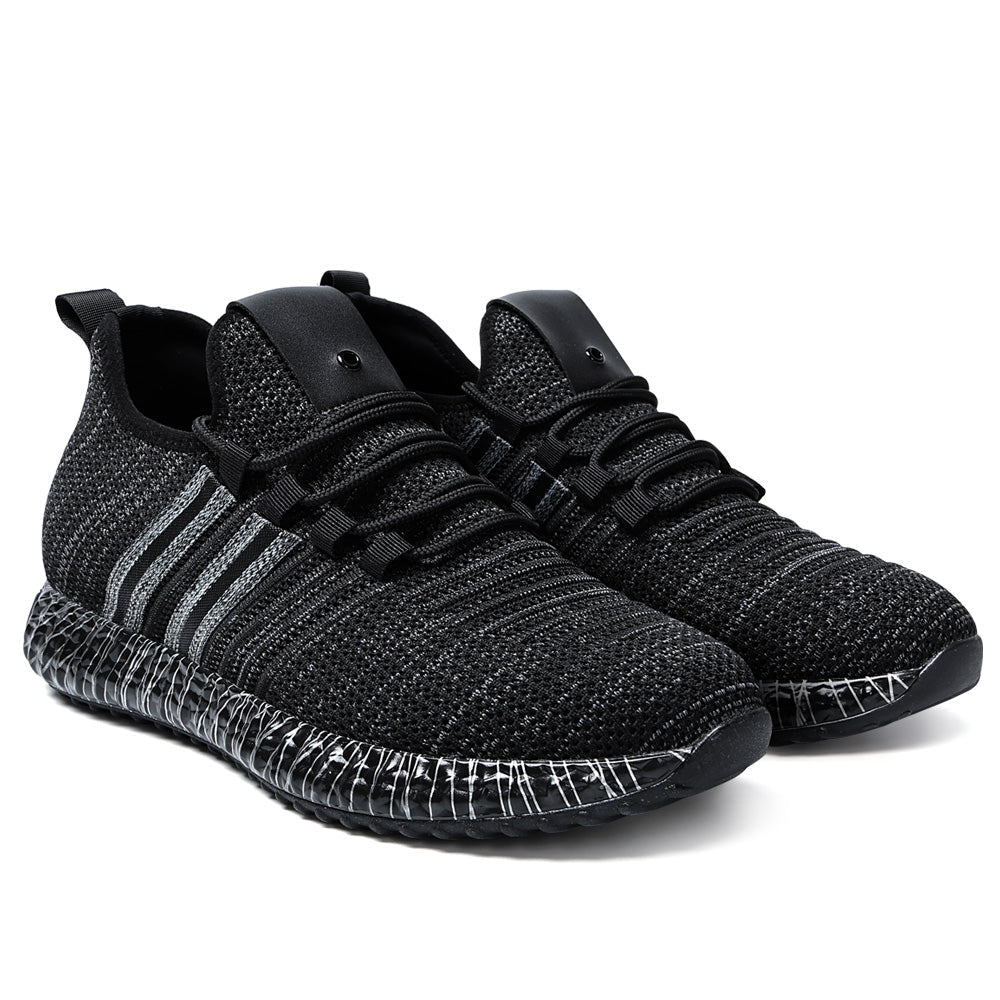 7CM / 2.76 Inches CMR CHAMARIPA Black Knit Breathable Height-Elevator Shoes For Men