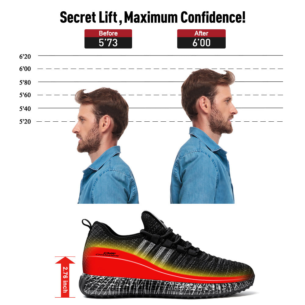 7CM / 2.76 Inches CMR CHAMARIPA Black Knit Breathable Height-Elevator Shoes For Men