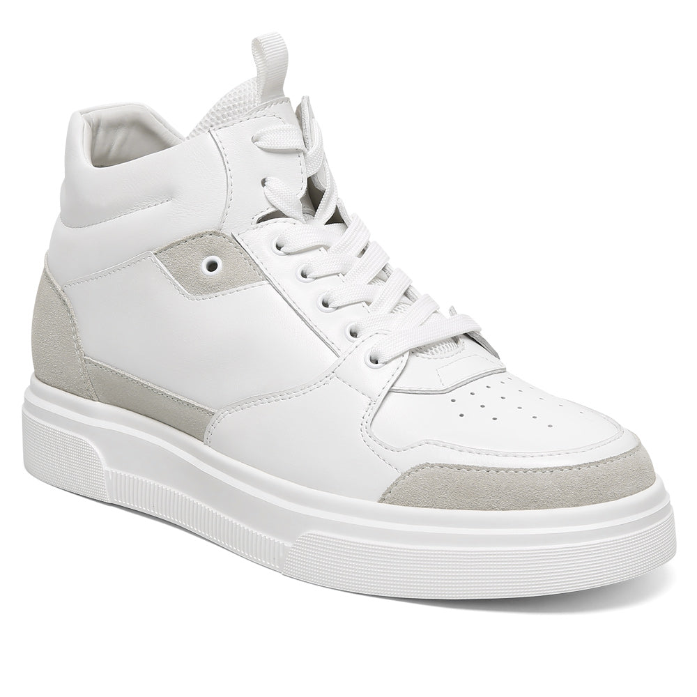 8CM / 3.15 Inches CMR CHAMARIPA Men's Shoes With Higher Heels | White Leather High-Top Sneakers
