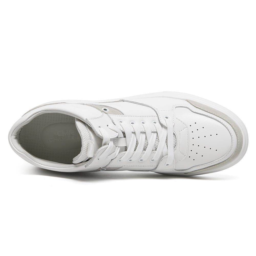 8CM / 3.15 Inches CMR CHAMARIPA Men's Shoes With Higher Heels | White Leather High-Top Sneakers