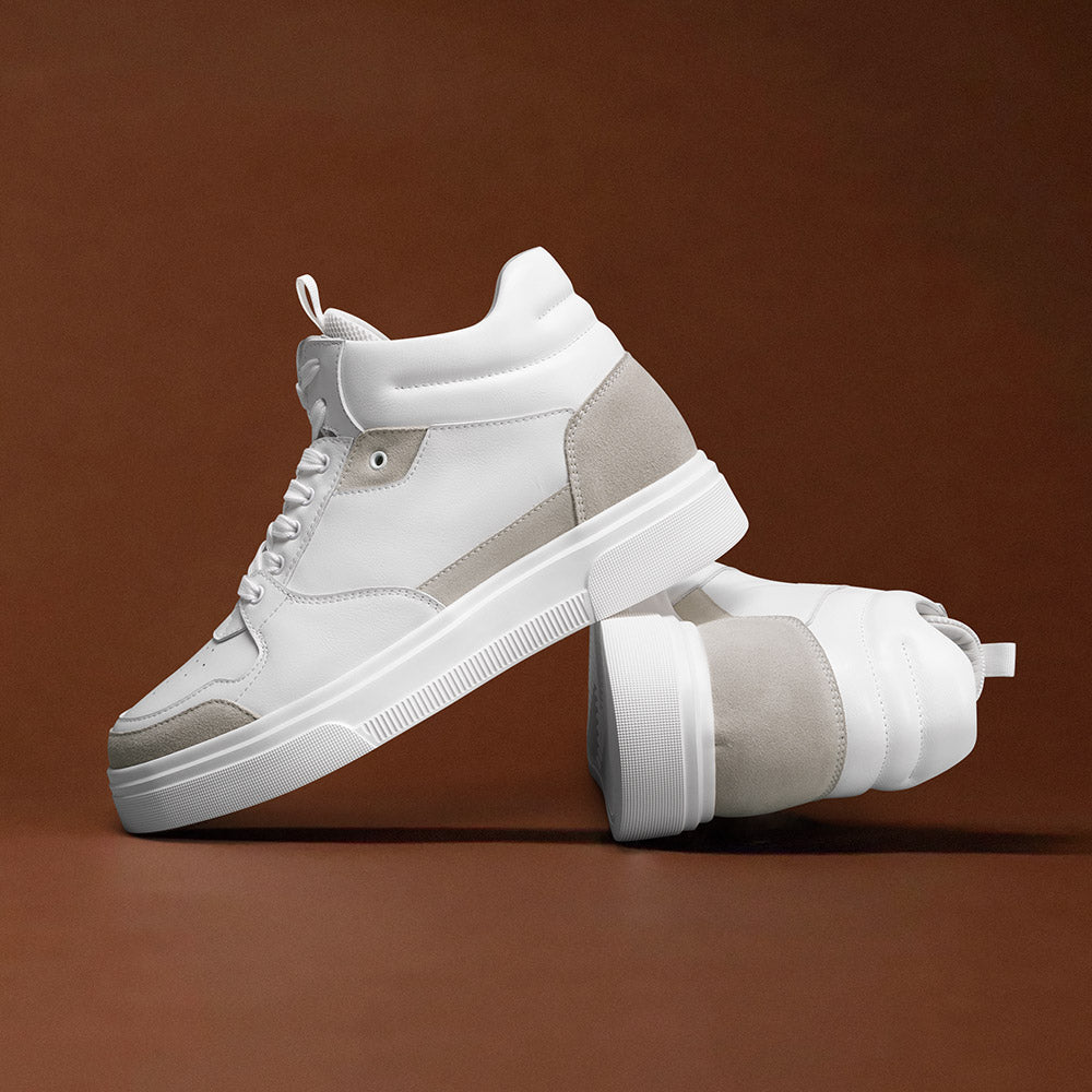 8CM / 3.15 Inches CMR CHAMARIPA Men's Shoes With Higher Heels | White Leather High-Top Sneakers