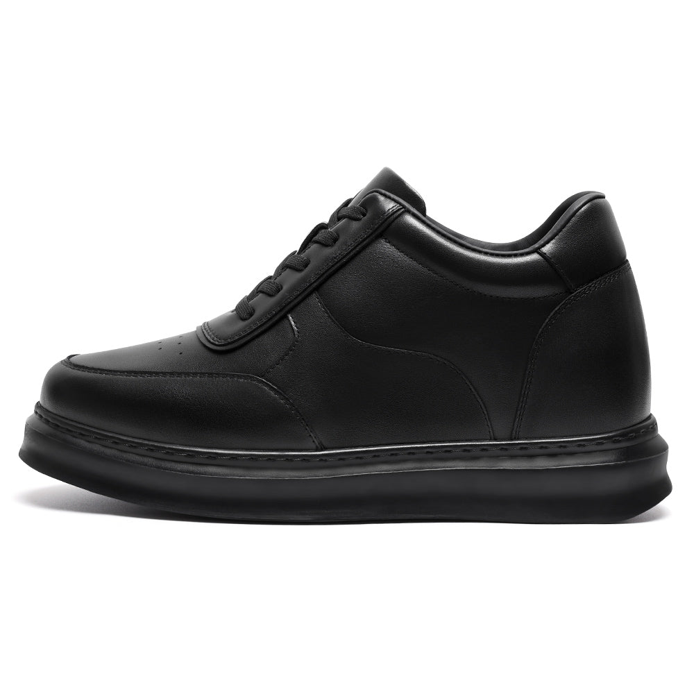 9CM / 3.54 Inches CMR CHAMARIPA Casual Elevator Shoes For Men - Black Soft Leather Height Boosting Shoes