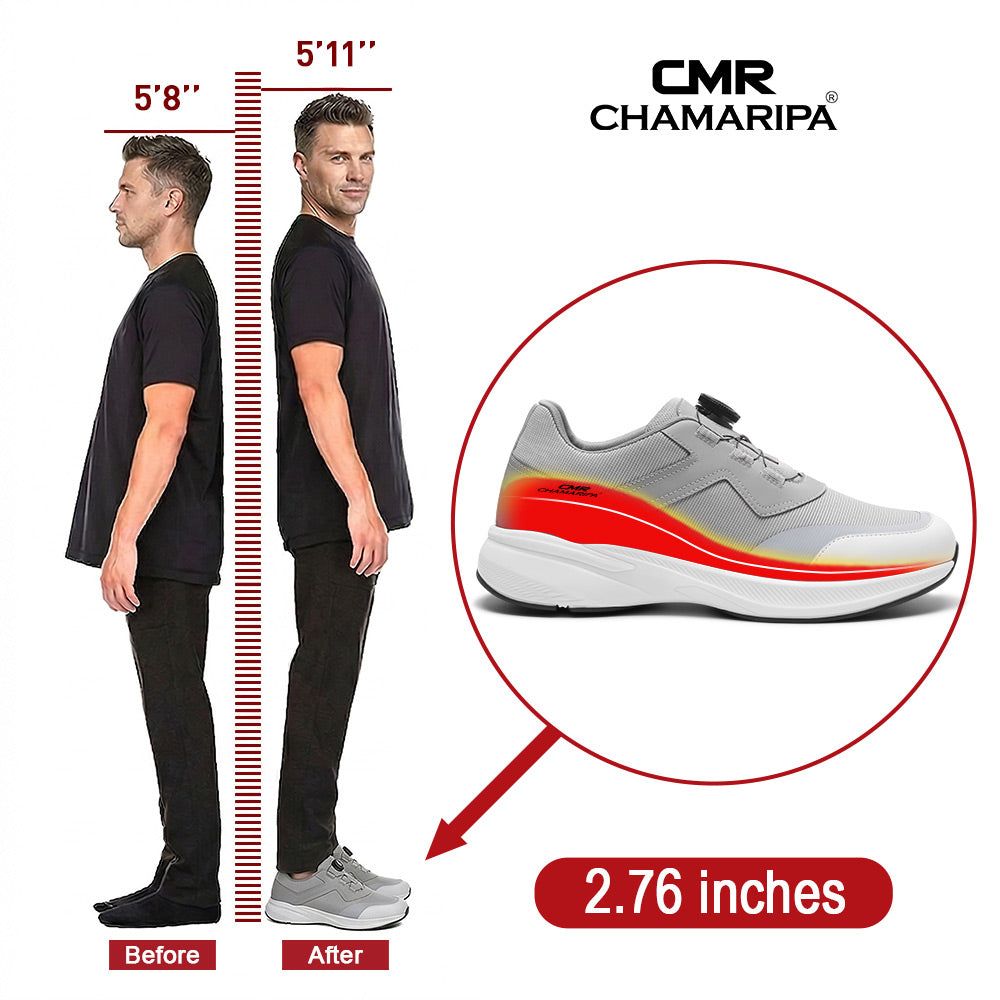 7CM / 2.76 Inches CMR CHAMARIPA Casual Men’s Elevator Sneakers | Breathable Lightweight Grey Mesh Sneakers