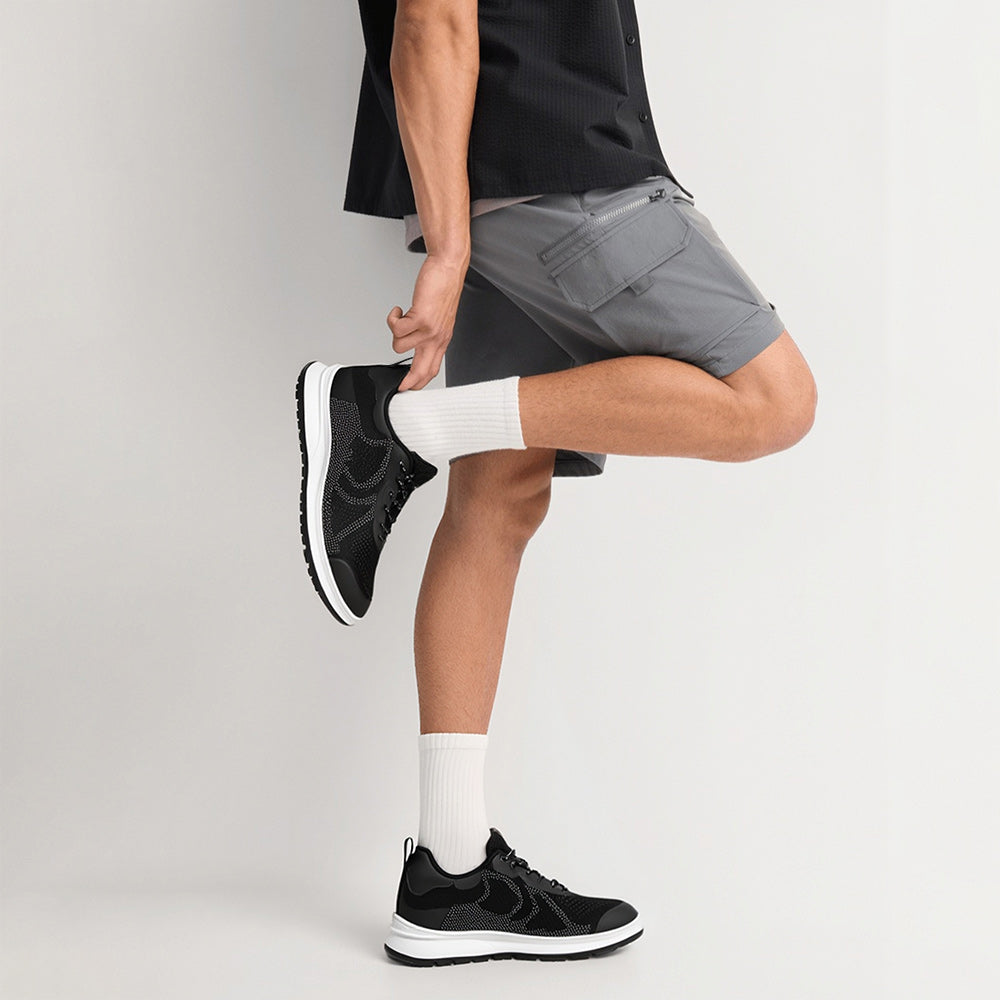 7CM / 2.76 InchesCMR CHAMARIPA Men's Invisible Height Increase Shoes - Black Knit Casual Height Trainer