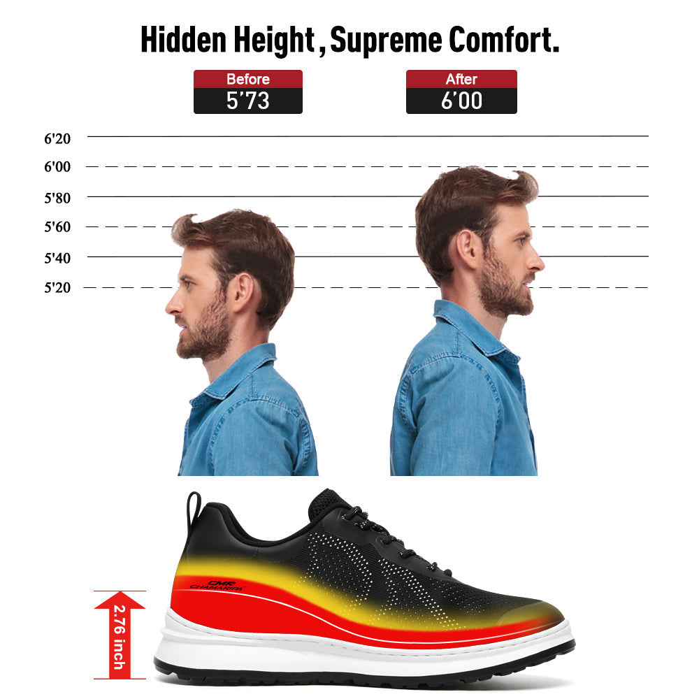7CM / 2.76 InchesCMR CHAMARIPA Men's Invisible Height Increase Shoes - Black Knit Casual Height Trainer