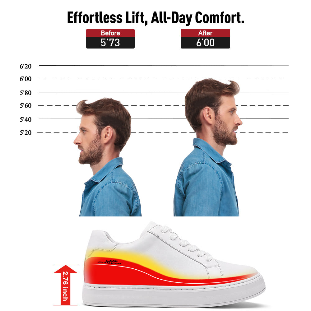 7 CM/2.76 InchesCMR CHAMARIPA Elevator Sneakers - Casual Men's White Sneakers