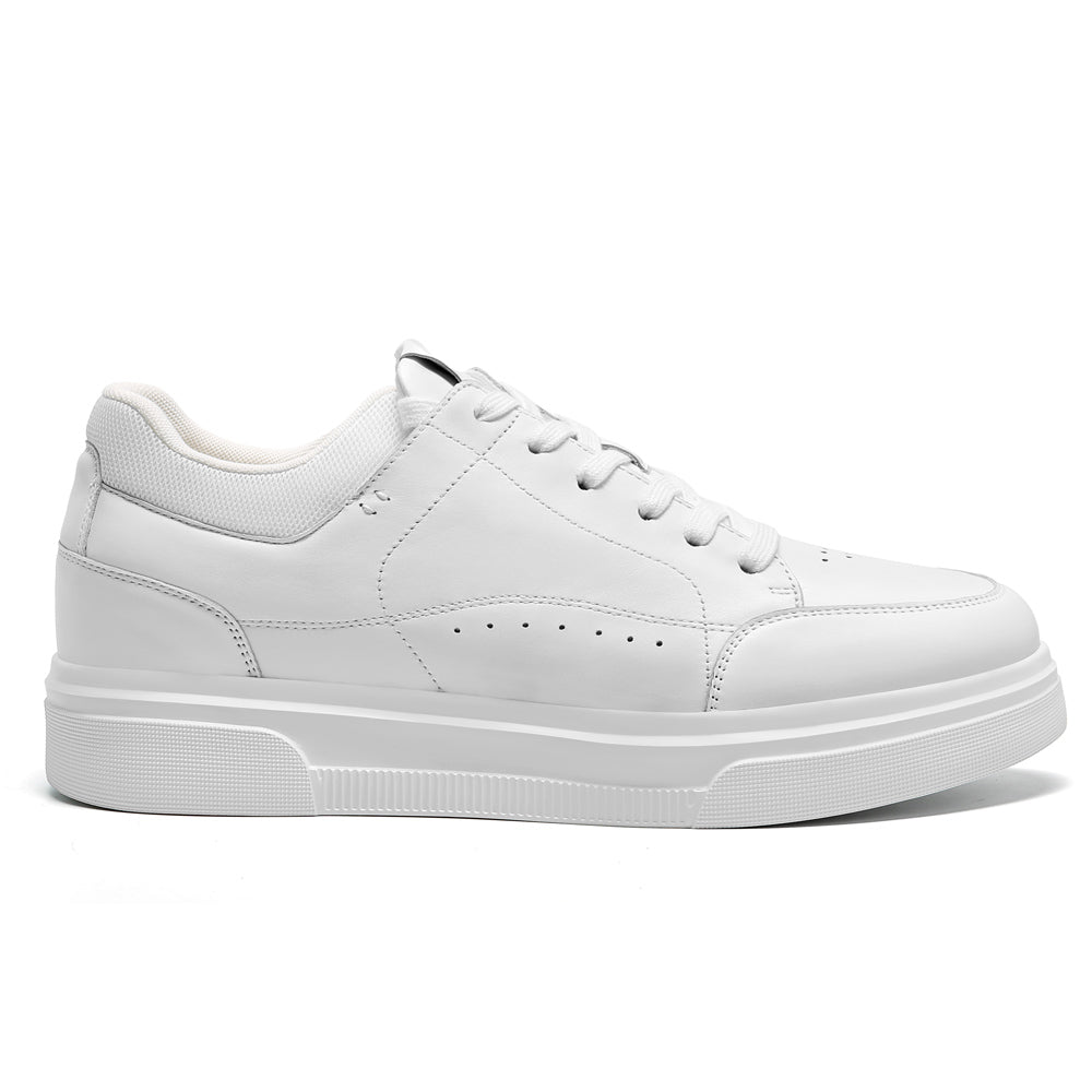 7CM / 2.76 inches CMR Chamaripa Men's Height-Boosting Sneakers - White Leather Everyday Casual Shoes