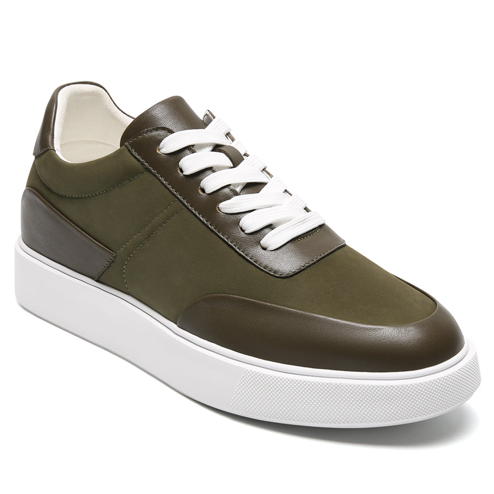 7CM / 2.76 Inches CMR CHAMARIPA Elevator Shoes For Men - Olive Green Nubuck Casual Sports Shoes