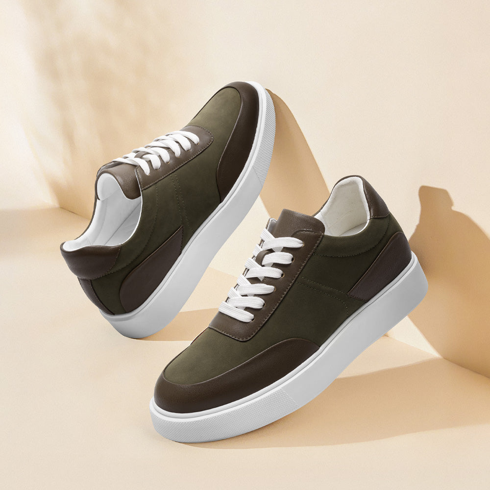 7CM / 2.76 Inches CMR CHAMARIPA Elevator Shoes For Men - Olive Green Nubuck Casual Sports Shoes