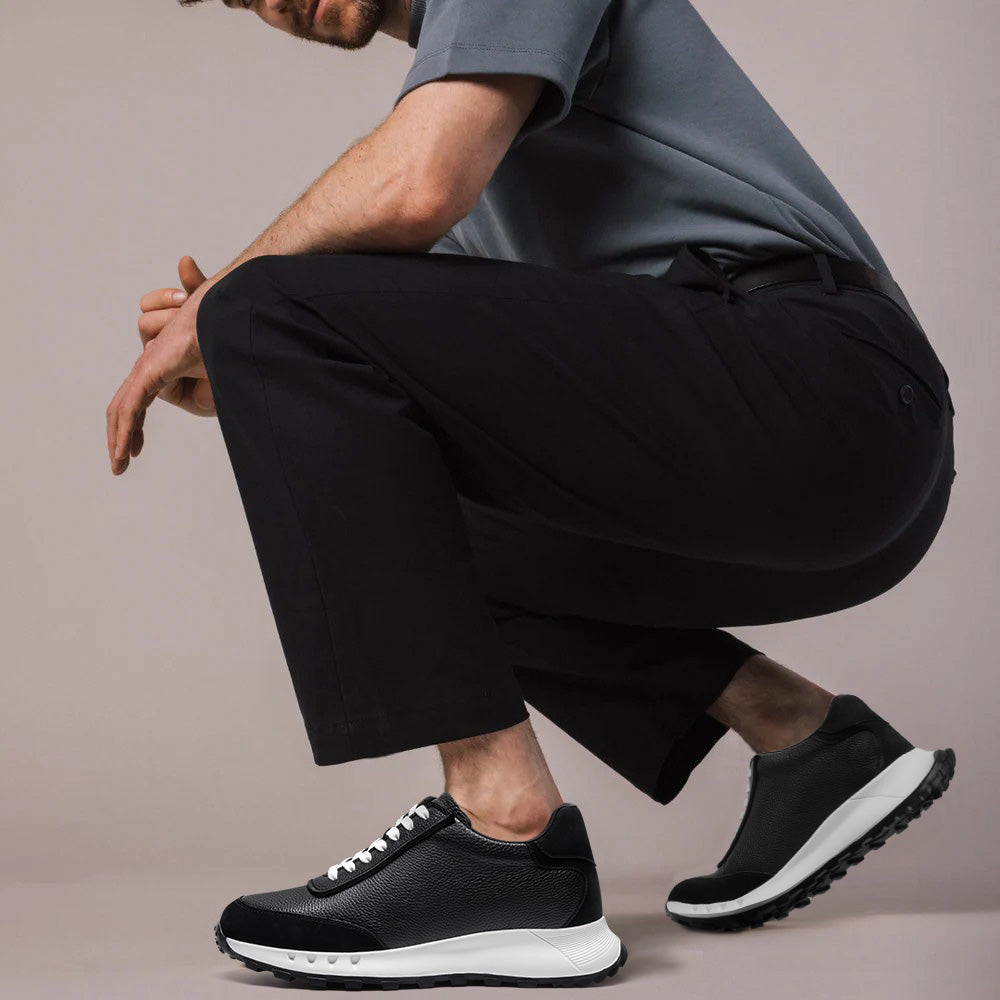 8CM / 3.15 Inches CMR CHAMARIPA Men's Height Increasing Shoes For Men | Black Leather Casual Elevator Sneakers